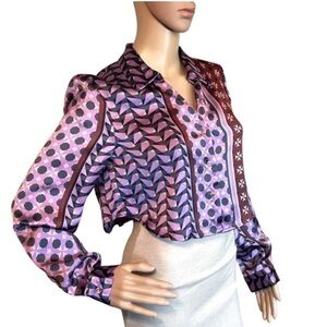 House of Harlow 1960 satin blouse purple cropped Medium